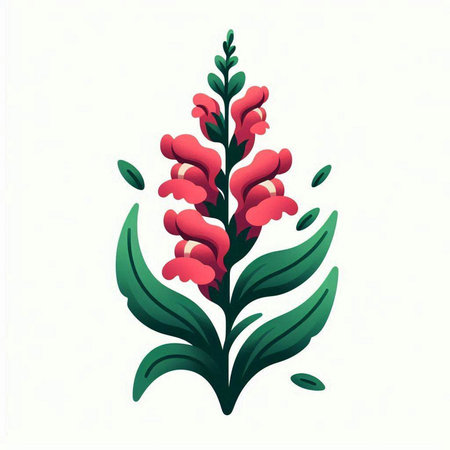 Illustration of a red flower with green leaves on a white backgroundのイラスト素材
