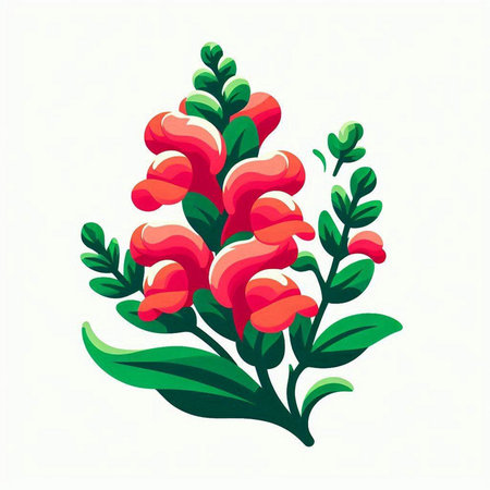 Illustration of red flowers with green leaves isolated on white background.のイラスト素材