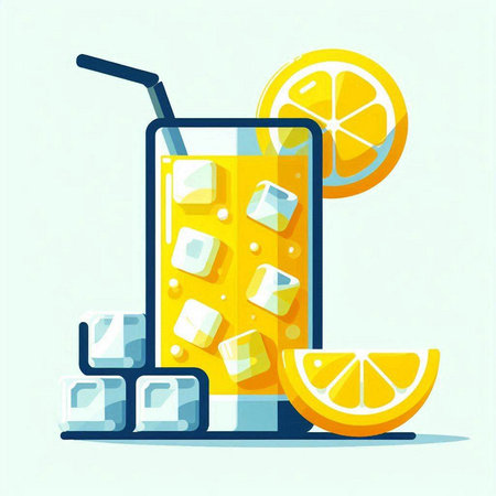 Orange juice with ice cubes and slices of orange. Vector illustration.のイラスト素材
