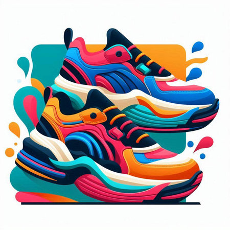 Colorful sneakers background. Vector illustration for your graphic design and other needs.のイラスト素材