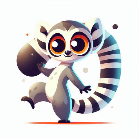 Cute cartoon lemur on a white background. Vector illustration.のイラスト素材