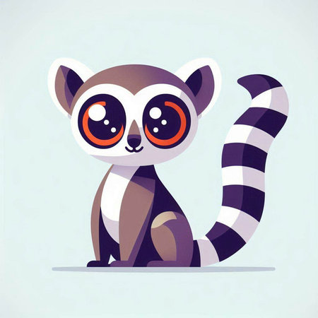 Cute cartoon lemur with big eyes. Vector illustration in a flat styleのイラスト素材