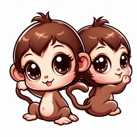 Illustration of a Cute Baby Boy and Girl on a White Backgroundのイラスト素材