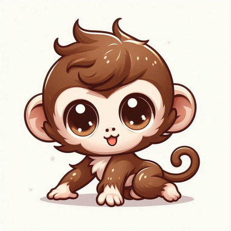 Cute little monkey isolated on white background. Cartoon vector illustration.のイラスト素材