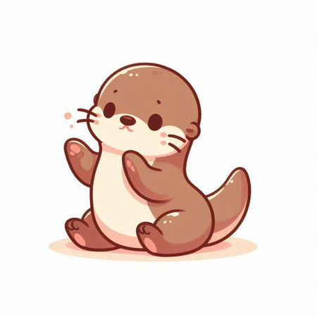 Cute little otter sitting on white background, vector illustration.のイラスト素材