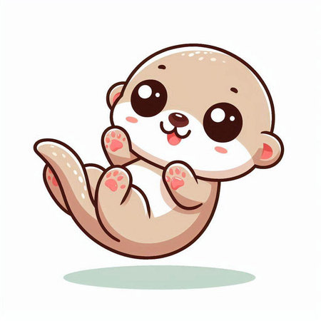 Cute cartoon baby otter on white background. Vector illustration.のイラスト素材