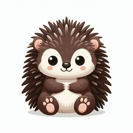Cute cartoon hedgehog sitting on white background. Vector illustration.のイラスト素材