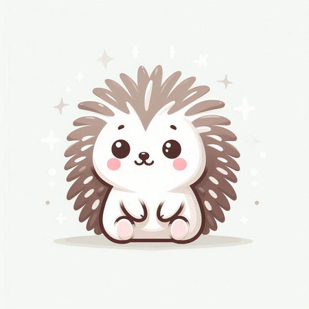 Cute little hedgehog sitting on white background. Vector illustration.のイラスト素材