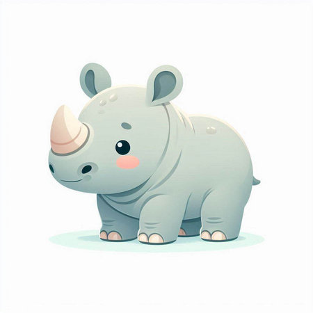 Cute cartoon rhinoceros isolated on white background. Vector illustration.のイラスト素材