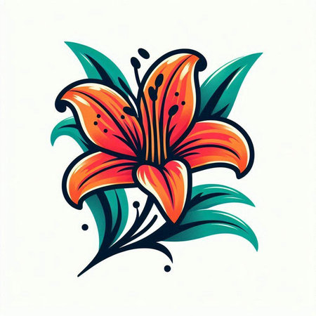 Lily flower and leaves. Vector illustration. Tattoo design.のイラスト素材