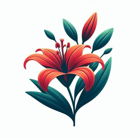 Beautiful red lily isolated on white background. Vector illustration.のイラスト素材