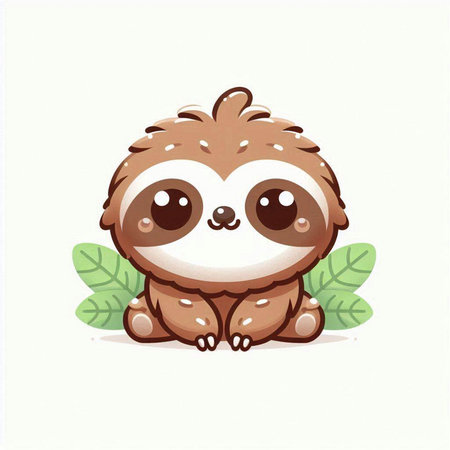 Cute cartoon sloth sitting on the ground. Vector illustration.のイラスト素材