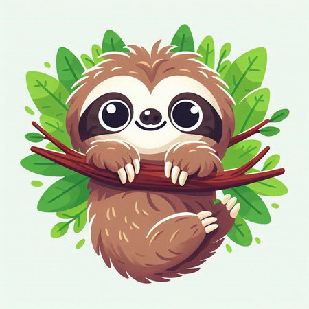Cute cartoon sloth on the tree branch. Vector illustration.のイラスト素材