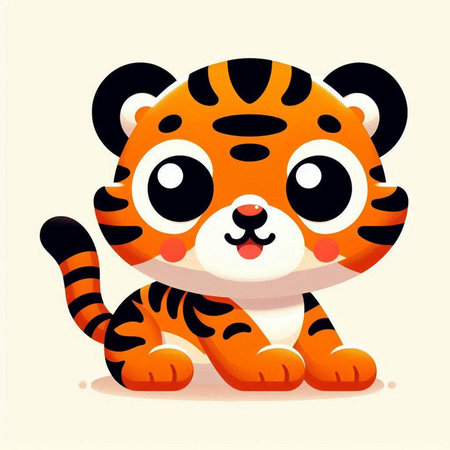 Cute cartoon tiger. Vector illustration of a tiger cub. Vector illustration.のイラスト素材