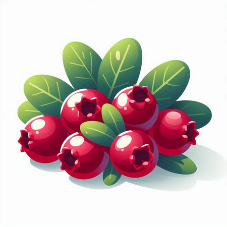 Cranberry and leaves on a white background. Vector illustration.のイラスト素材