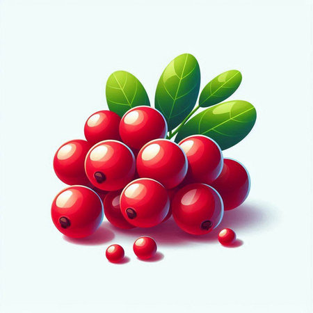 Ripe cranberries with leaves on a white background. Vector illustration.のイラスト素材