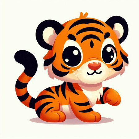 Cute cartoon tiger. Vector illustration isolated on a white background.のイラスト素材