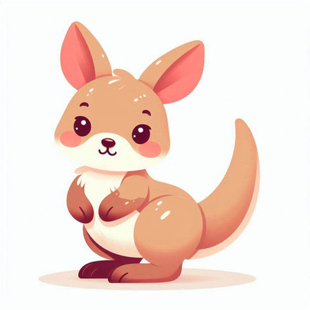 Cute kangaroo sitting on white background. Vector illustration.のイラスト素材