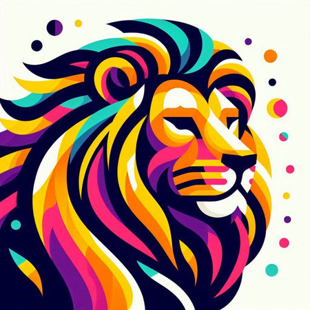 Lion head with abstract colorful background. Vector illustration for your designのイラスト素材