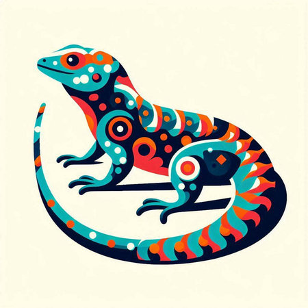 Vector illustration of a lizard with colorful patterns on a light background.のイラスト素材