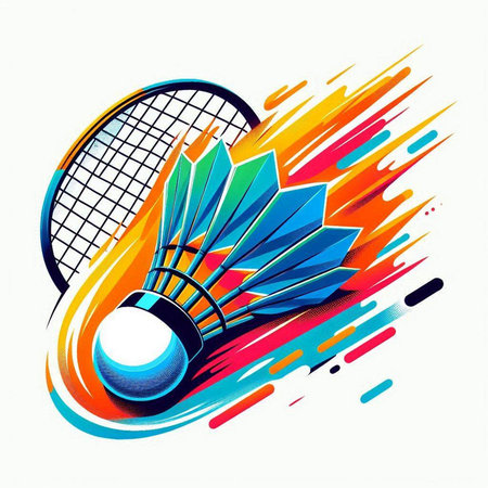 Badminton racket and shuttlecock on colorful background. Vector illustration.のイラスト素材