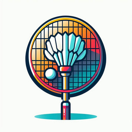Badminton racket and shuttlecock. Vector illustration isolated on white background.のイラスト素材