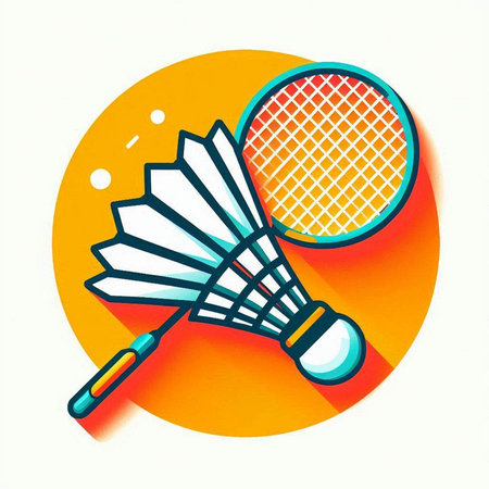 Badminton racket and shuttlecock on white background. Vector illustration.のイラスト素材