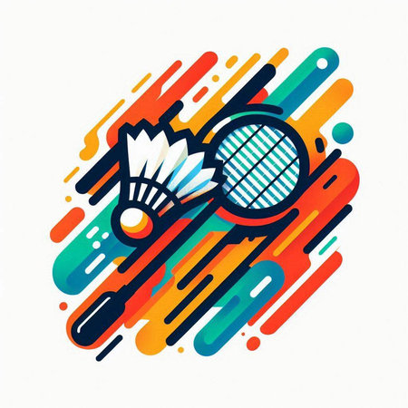 Badminton racket and shuttlecock on colorful background. Vector illustration.のイラスト素材