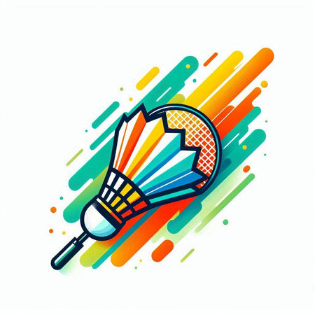 Badminton racket and shuttlecock icon. Sport symbol. Vector illustration.のイラスト素材