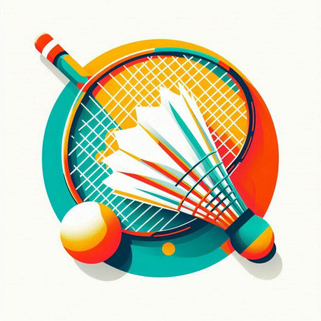 Badminton racket and shuttlecock. Vector illustration in retro style.のイラスト素材