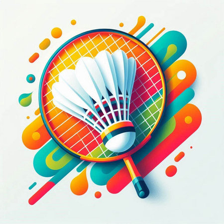 Badminton racket and shuttlecock on colorful background. Vector illustration.のイラスト素材