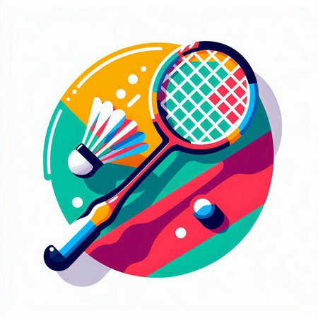 Badminton racket and shuttlecock on colorful background. Vector illustration.のイラスト素材