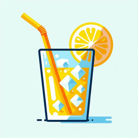 Glass of lemonade with ice cubes and straw. Vector illustration.のイラスト素材