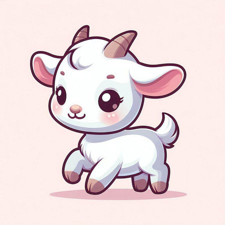 Cute cartoon goat on a pink background. Vector illustration in cartoon style.のイラスト素材