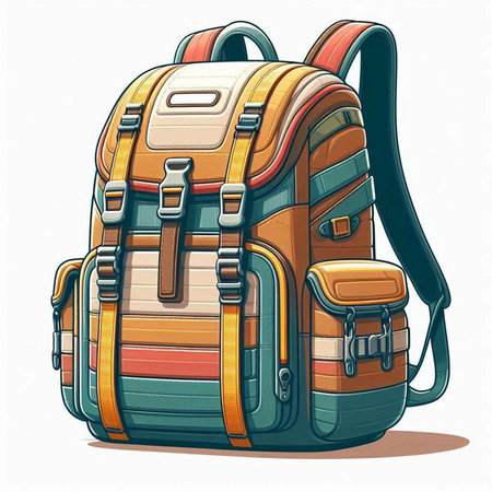 Vector illustration of a backpack in cartoon style isolated on white background.のイラスト素材