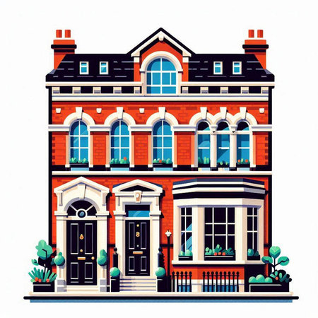 Vector illustration of the facade of a beautiful old house on a white backgroundのイラスト素材