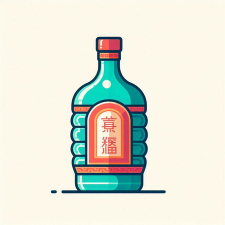 Oriental tequila bottle. Vector illustration in flat style.のイラスト素材