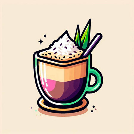 Coffee cup with milk and sugar. Vector illustration in cartoon style.のイラスト素材