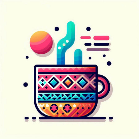 Coffee cup with abstract pattern. Vector illustration in flat styleのイラスト素材