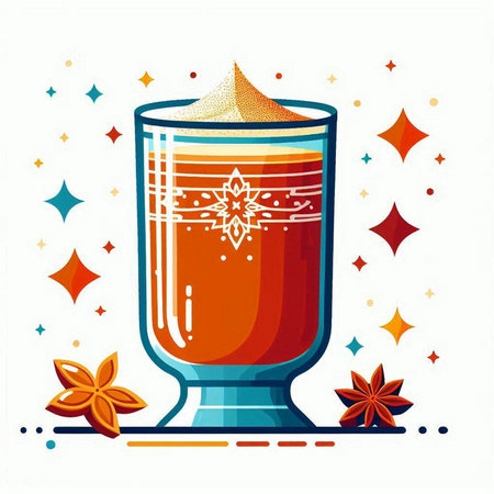 Christmas mulled wine in a glass. Vector illustration in flat style.のイラスト素材
