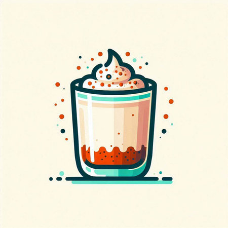 Milkshake with whipped cream in a glass. Vector illustration.のイラスト素材