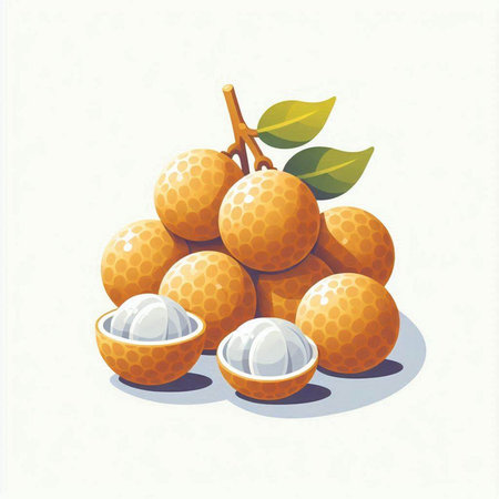 Longan fruit isolated on white background. Vector illustration. Eps 10.のイラスト素材