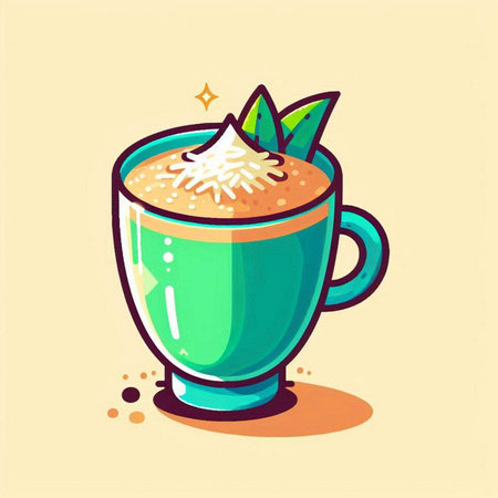 Coffee cup with whipped cream. Vector illustration in cartoon style.のイラスト素材