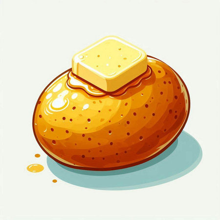 Illustration of a bun with butter and honey on a white backgroundのイラスト素材