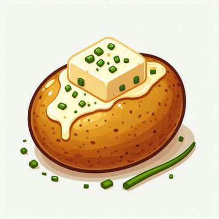 Bread with cheese and green onion. Vector illustration in cartoon style.のイラスト素材