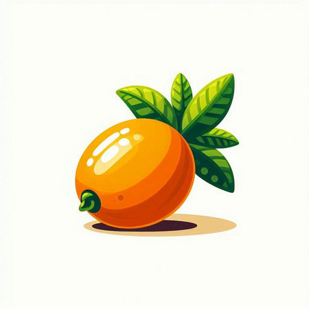 Illustration of a fresh orange with green leaves on a white backgroundのイラスト素材