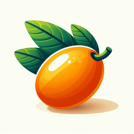 Mango fruit with leaves on a white background. Vector illustration.のイラスト素材