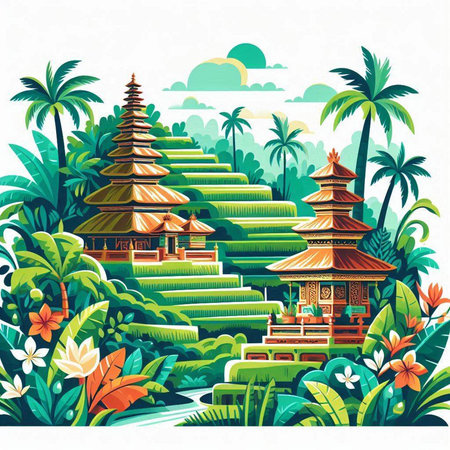 Buddhist temple on the island of Bali. Vector illustrationのイラスト素材