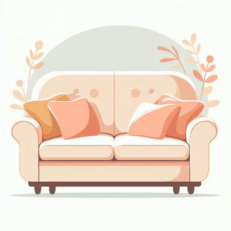 Sofa with pillows in flat style. Vector illustration.のイラスト素材