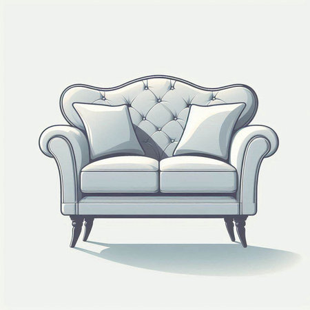 Illustration of a classic armchair with pillows on a white backgroundのイラスト素材